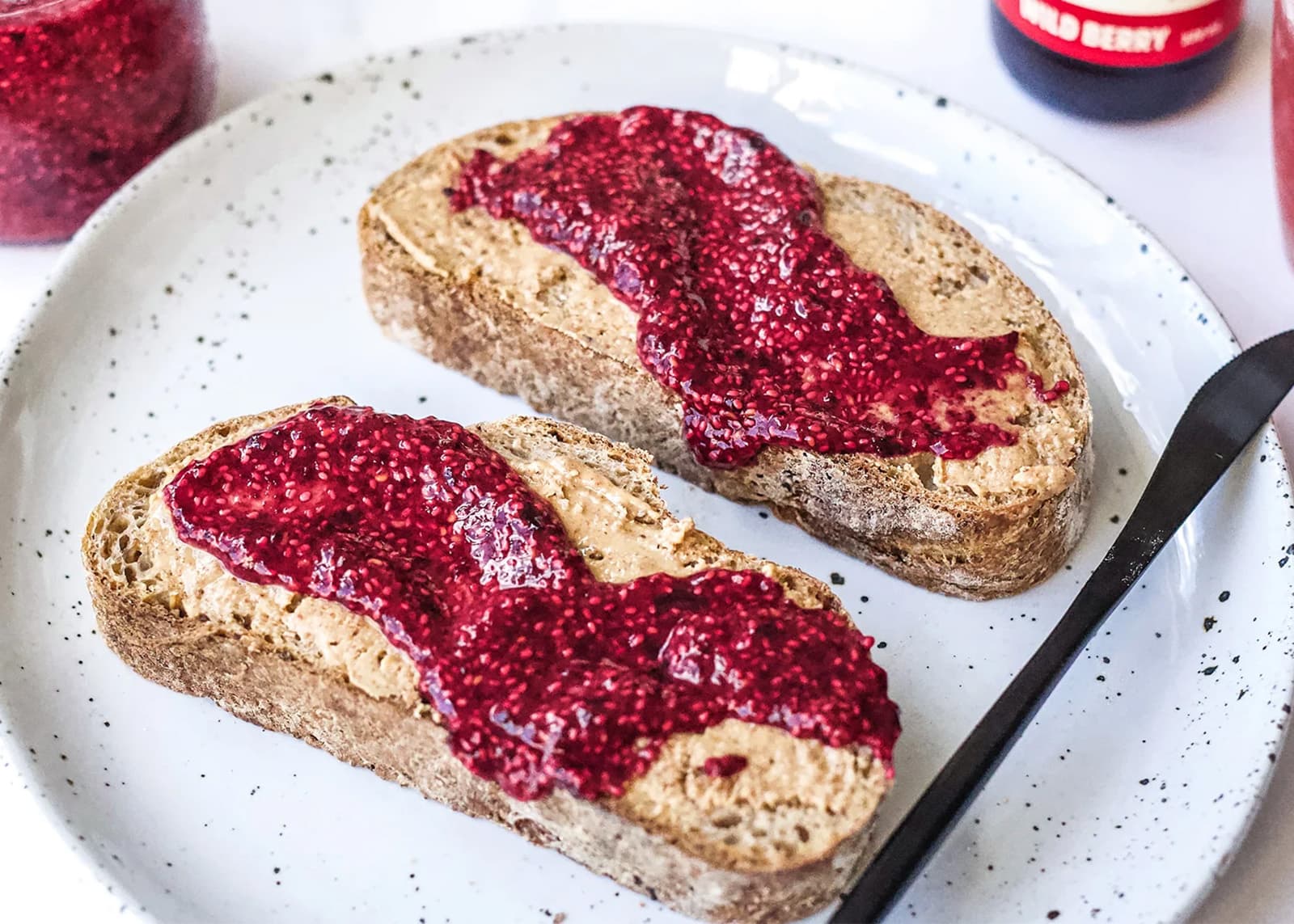 Toast with Kombucha Berry Jam spread on it