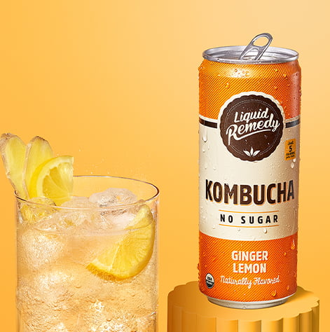 Liquid Remedy Ginger Lemon Kombucha Can with Glass