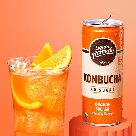 Liquid Remedy Orange Splash Kombucha Can with Glass